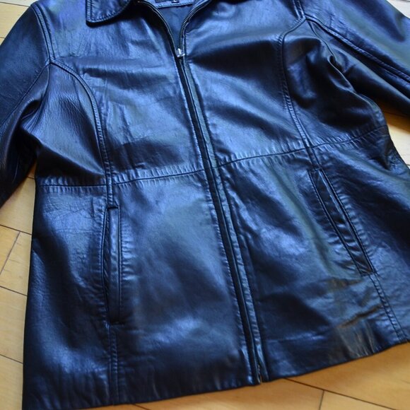 Kasper Genuine Leather Full Zip Collar Jacket Size L Black - Picture 3 of 11